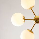 Mid-Century Modern Italian 6-Arm Sputnik Chandelier with Opaline Shades, 19