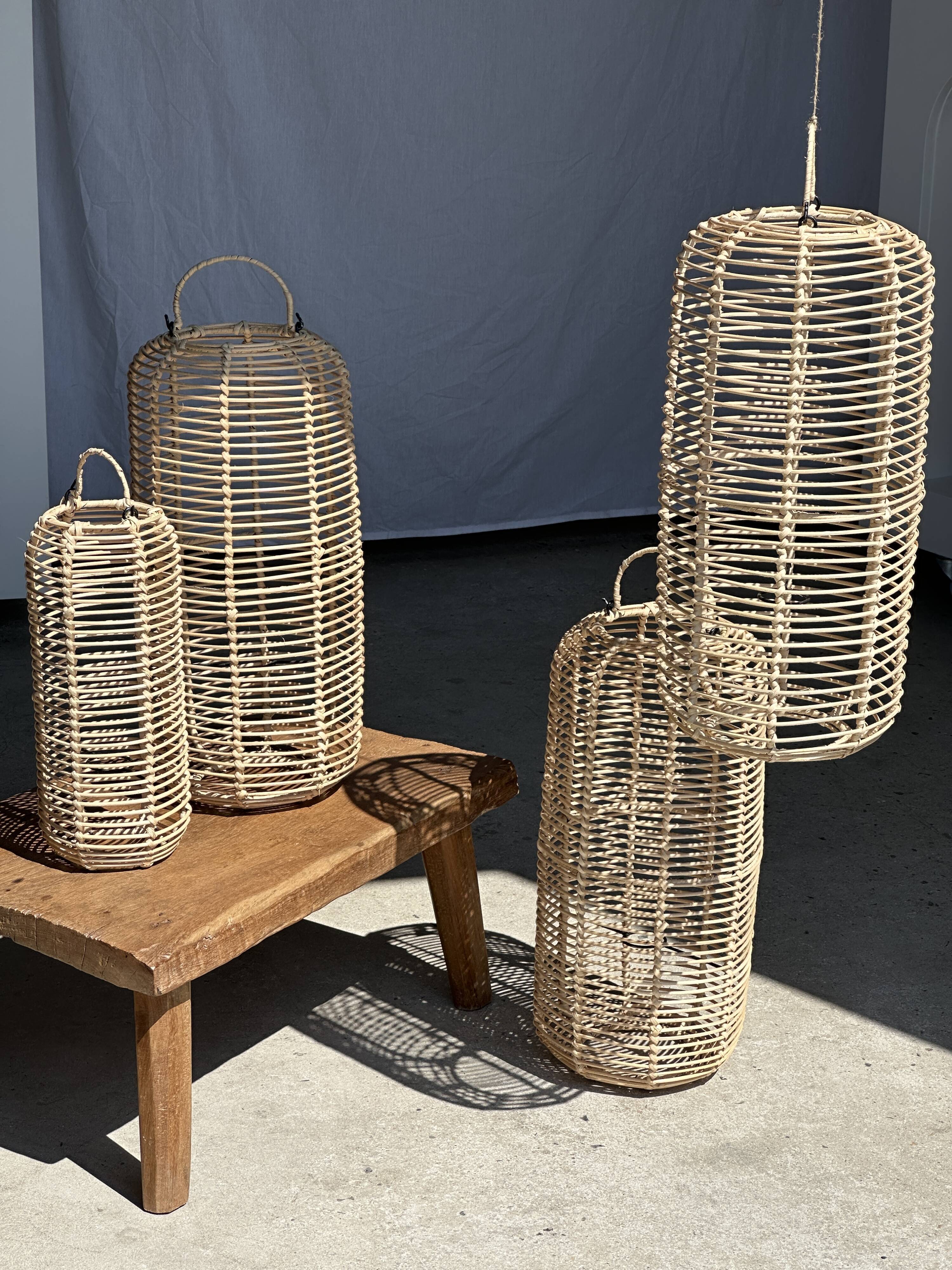 Small lantern-shaped rattan suspension H35 D15