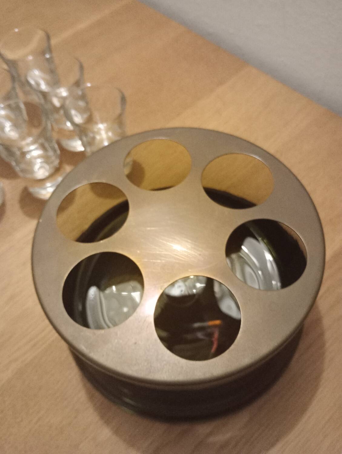 Vintage vodka service in crystal glass and brass, italy 1970s