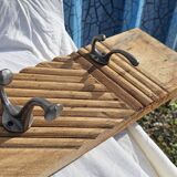 Wooden wall coat rack with 9 double cast iron hooks