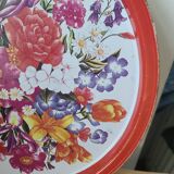 Vintage Metal Tray with Vibrant Floral Pattern