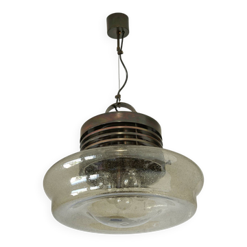Vintage Brutalist Light X Large Glass Pendant Lamp Mid Century Modern 1980