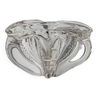 Transparent Murano Glass Bowl, Large Tri-lobed Triangle, Clear Glass with Bubbles, 1970s Italian Mid-Century Design