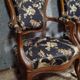 Pair of Napoleon III armchairs in mahogany with silk-style upholstery.