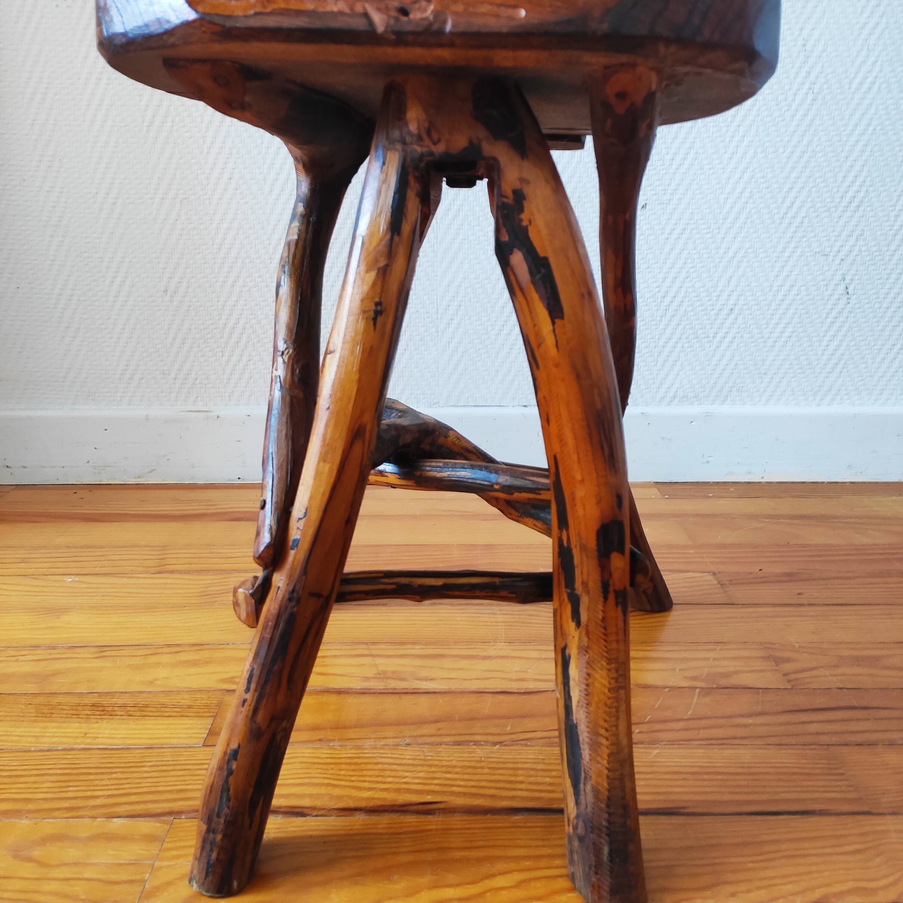 Vintage solid wood chair, popular art, brutalist style, 1950s, heart-shaped backrest.