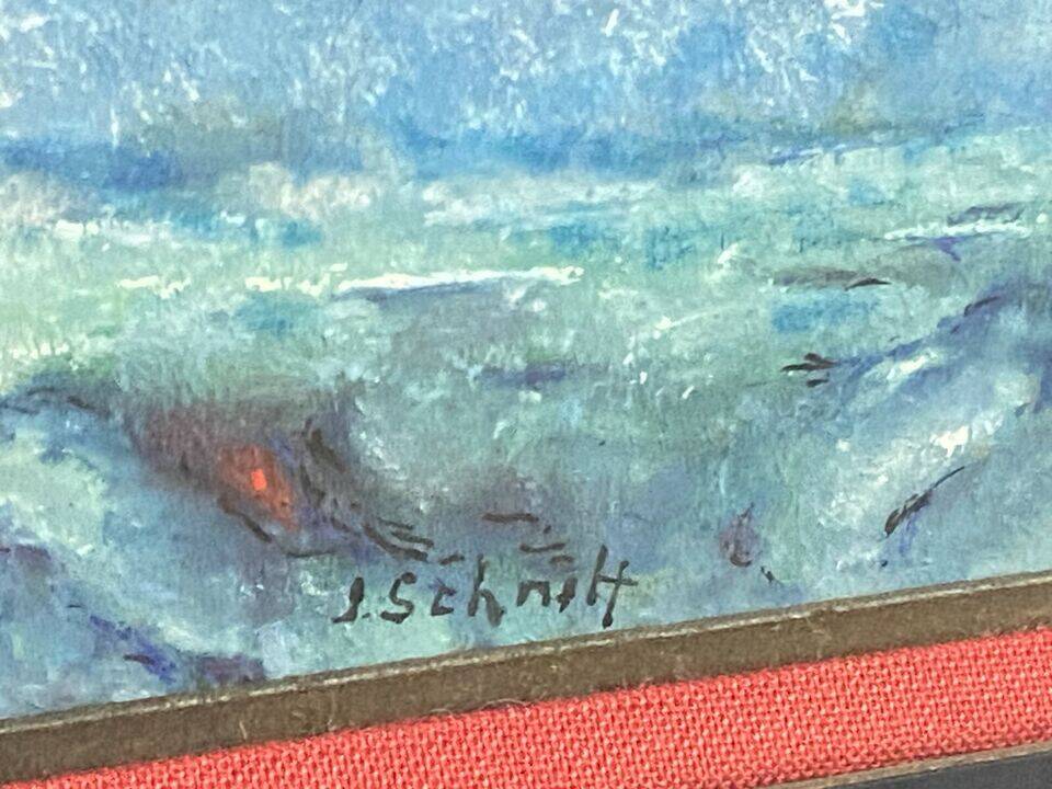 Gouache painting Marine at sea by storm signed Schmitt