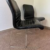 Black leather armchairs, Italian design, 70s (X2)