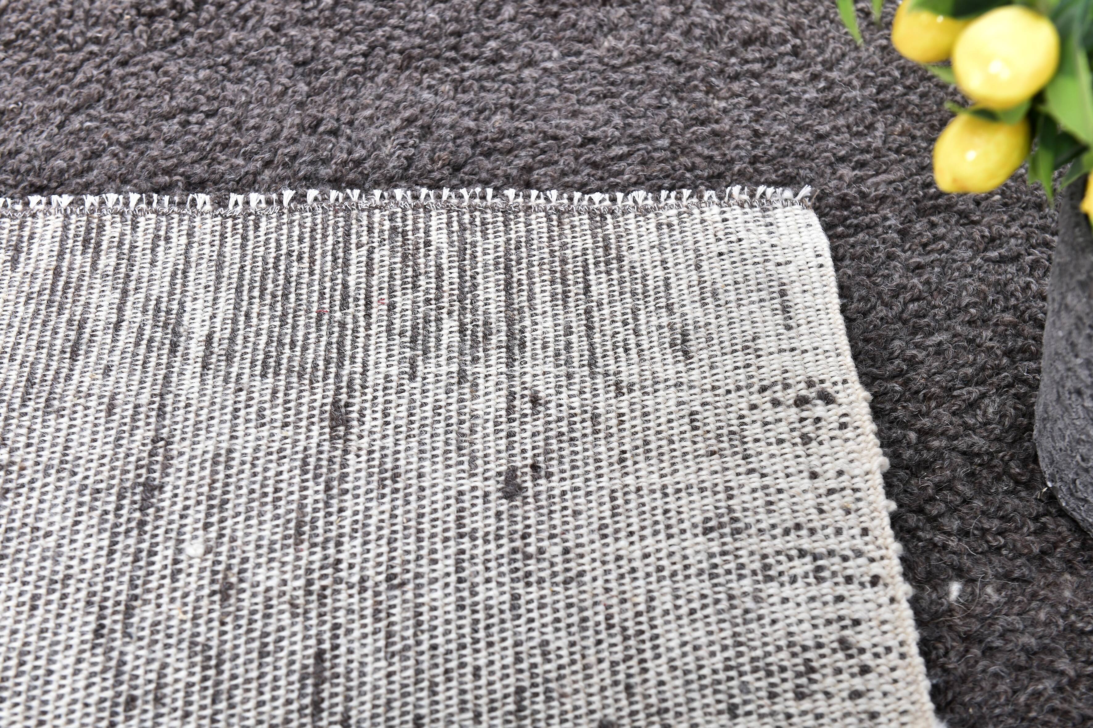 6x9 Dark Brown Handmade Wool Vintage Rug, 196x293Cm