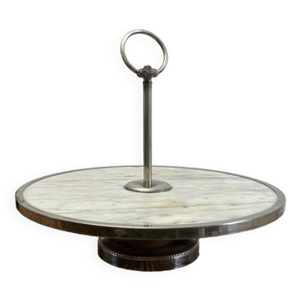 Servant tray in marble and silver metal