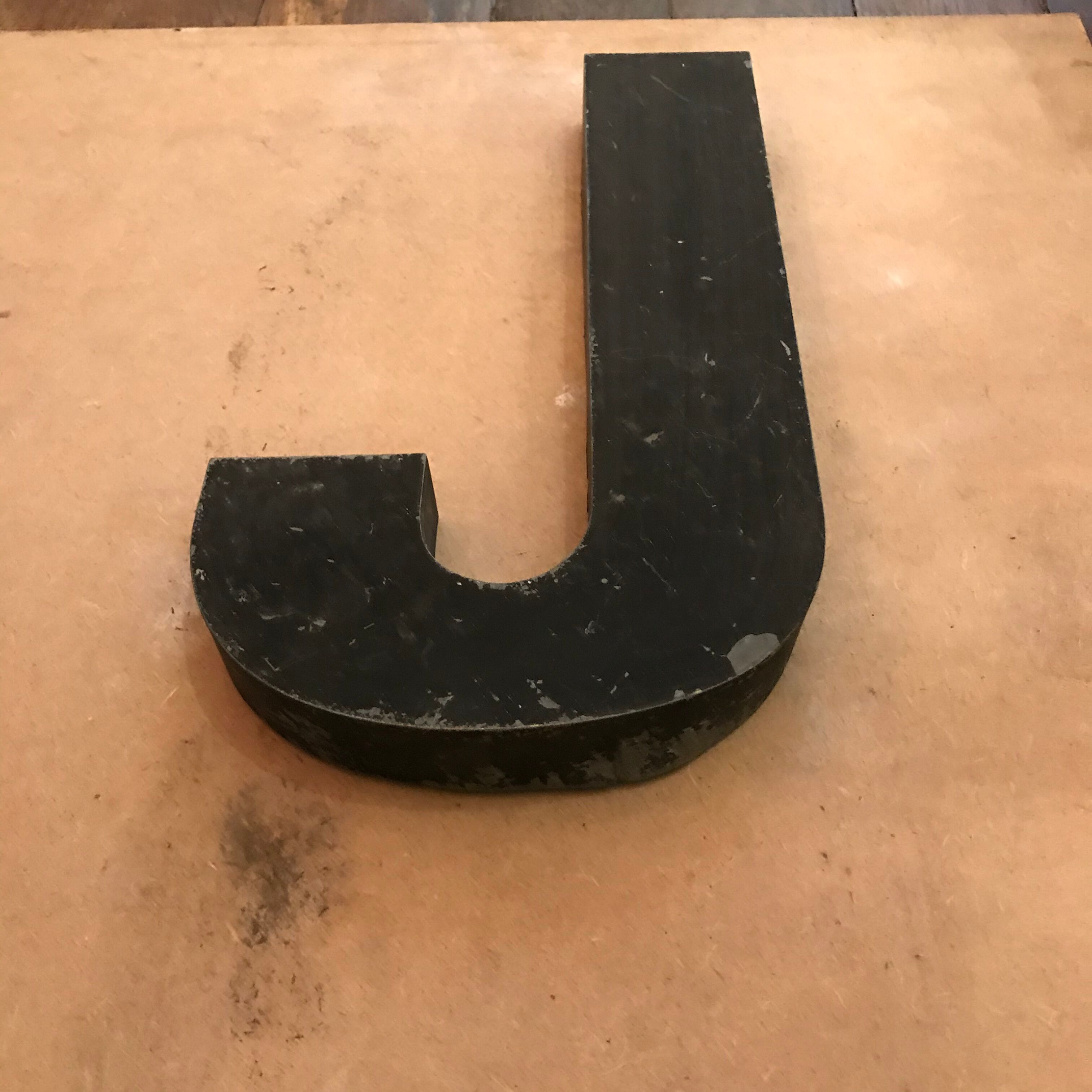 Old zinc metal sign letter J 30 cm