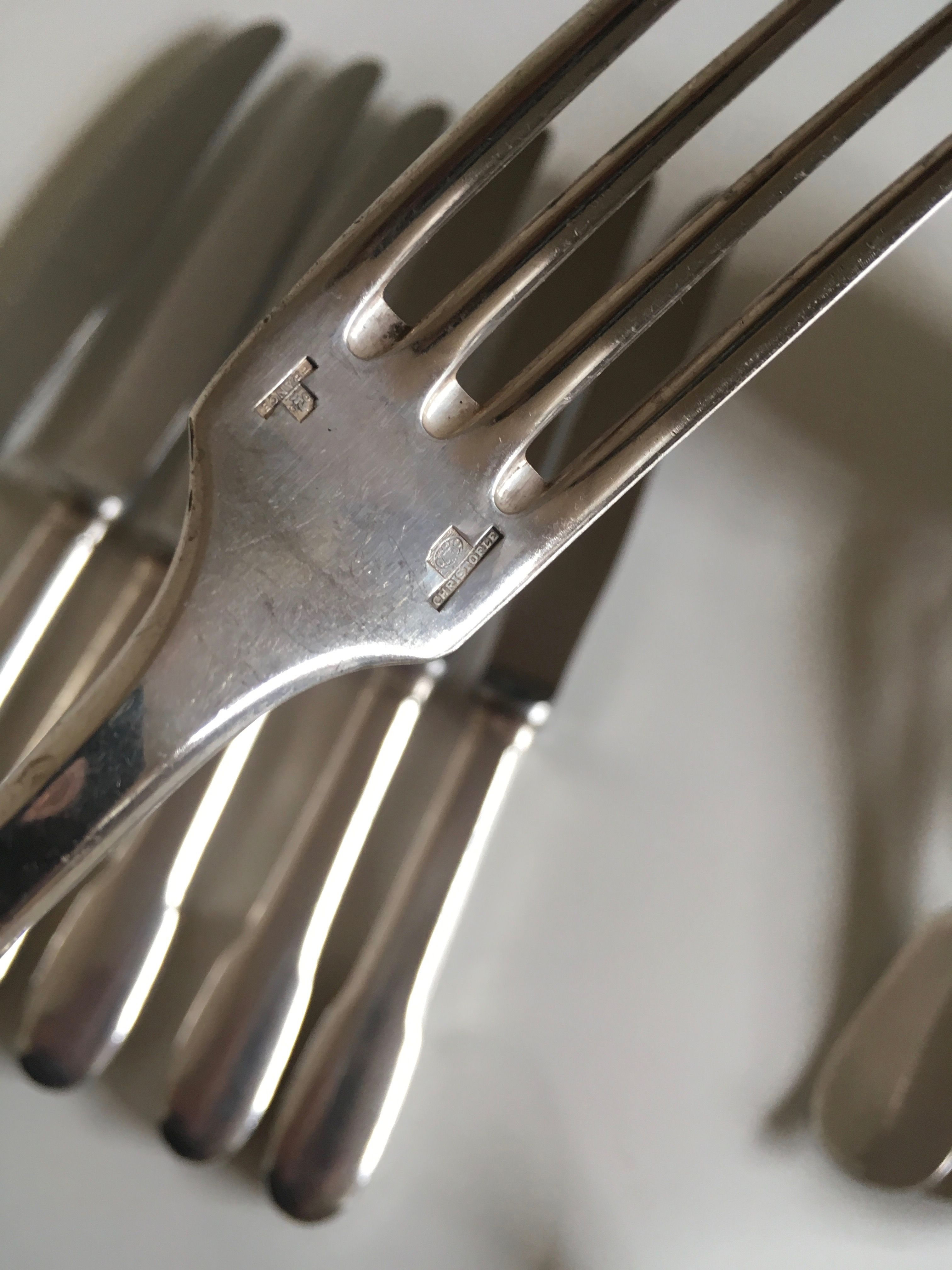 Set Christofle knives forks Cluny spoons in silver metal