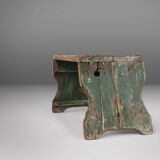 Industrial Green Wooden Stool, France, 1900s