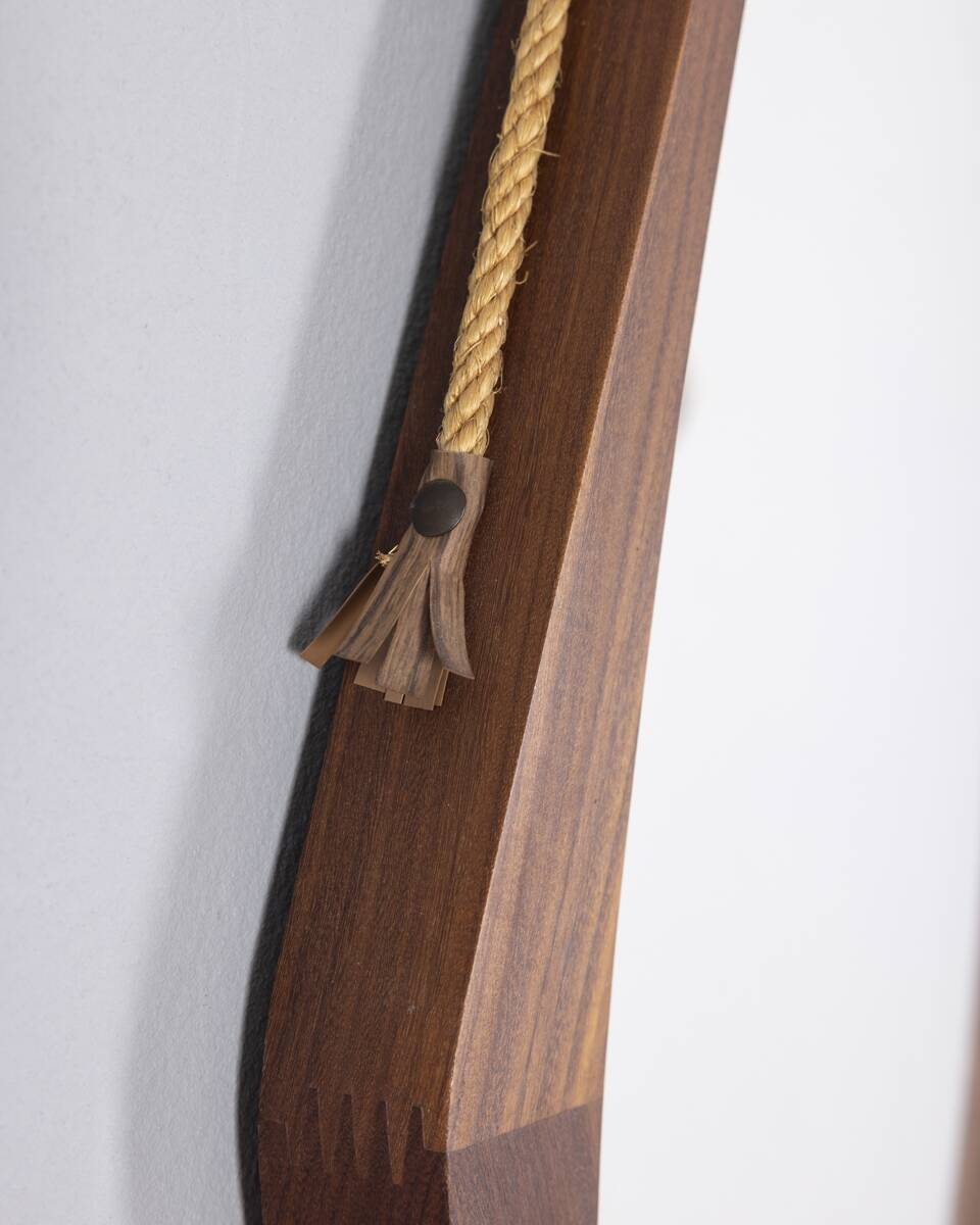 Vintage 1960s oval wooden wall mirror, Italian design