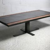 Coffee table, ceramic and steel plates, circa 1960.
