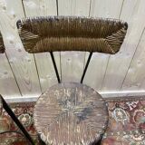 Suite de 3 tabourets de bar en acier et paillés