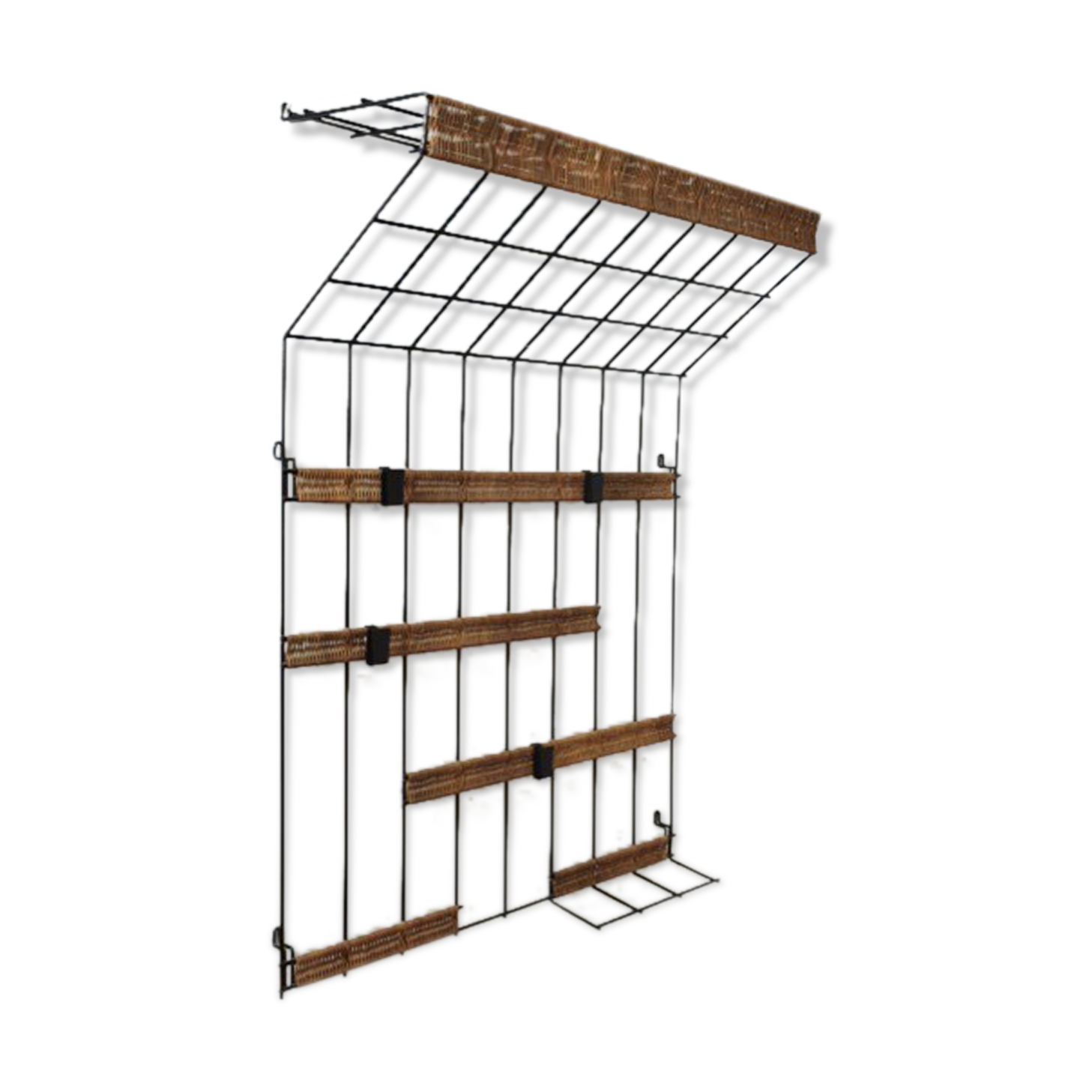 Vintage metal and rattan coat rack by karl fichtel for drahtwerke erlau, germany 1950