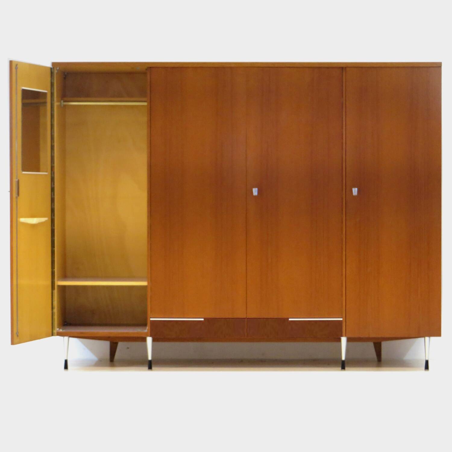 Large vintage 4-door mid century modern Italian style design wardrobe, 1960