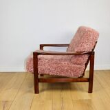 Wooden vintage brown armchair pink long hair proj. Z. Bączyk - 2 pieces available
