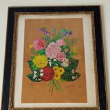 Tableau vintage bouquet à la gouache