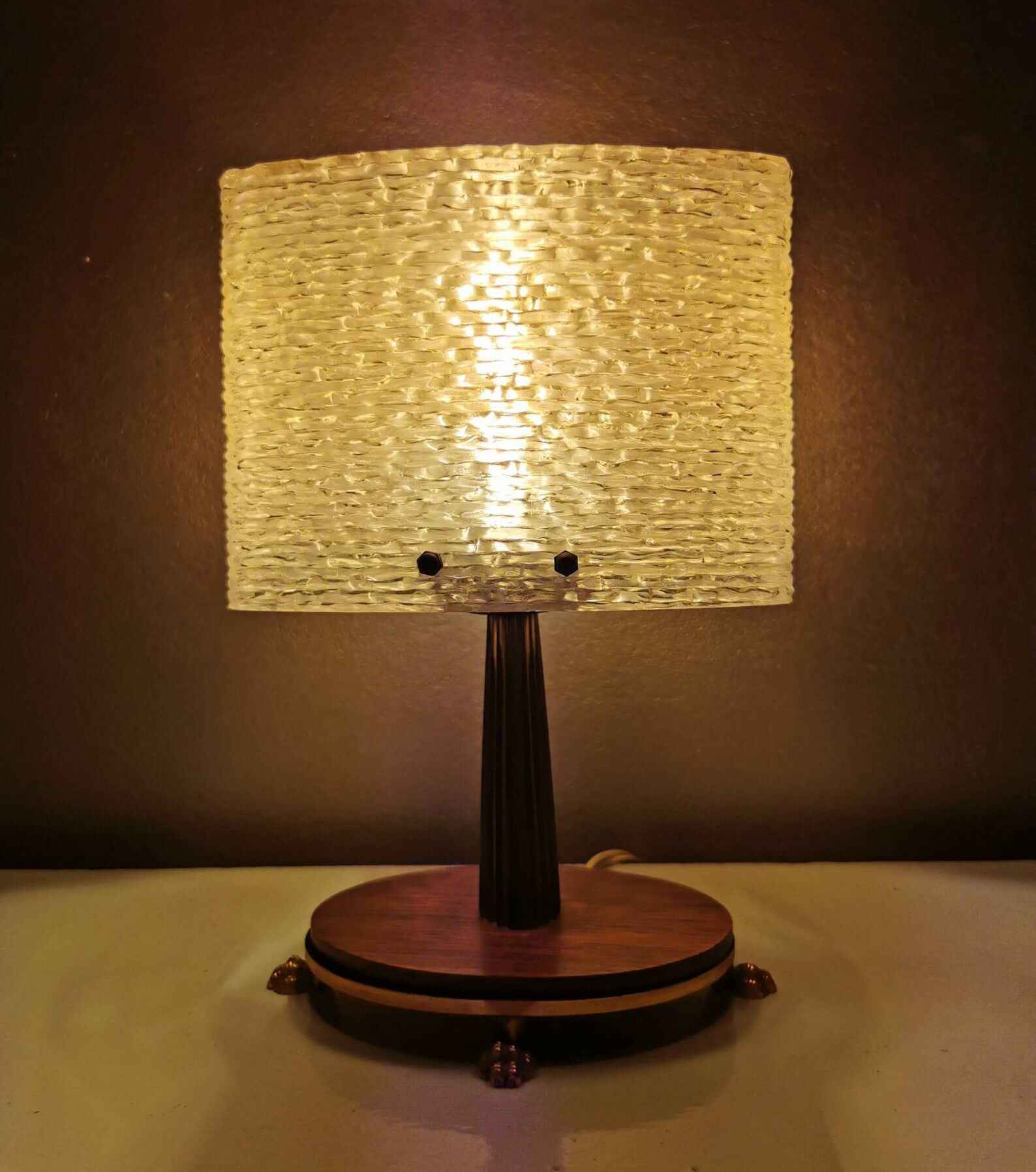 Vintage table lamp with 70s plastic hood