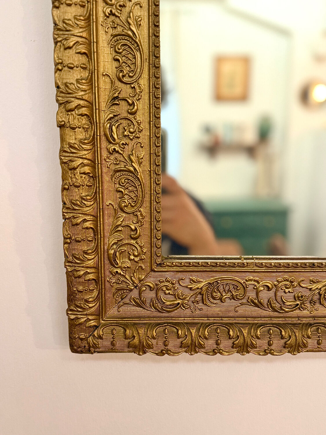 Period Mirror with Wooden and Gilded Stucco Frame – 19th Century Patina