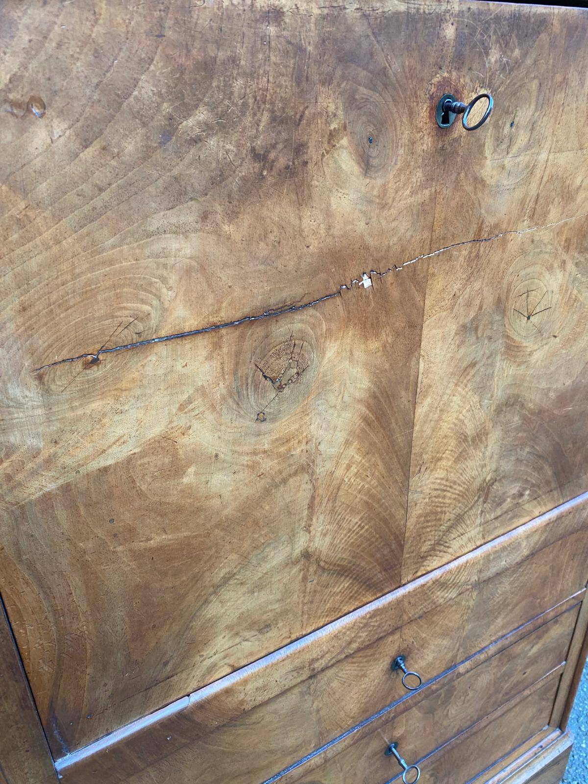 19th century secretary desk in solid walnut and burr grey marble