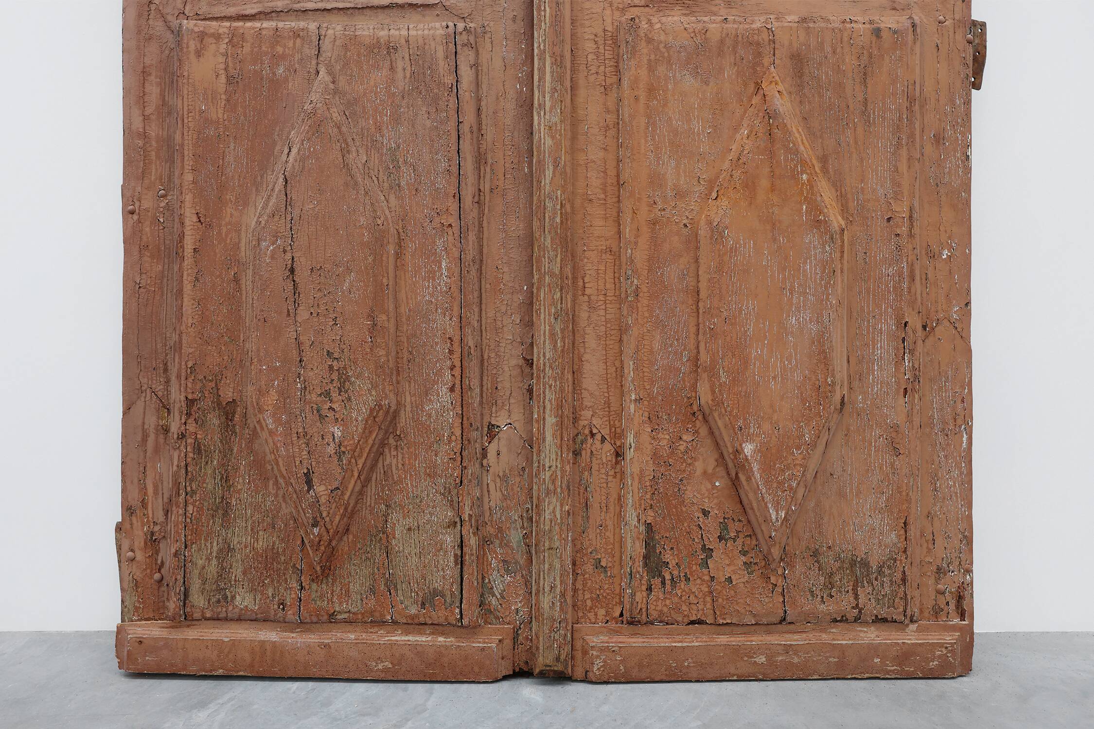 Large 17th century Monastery doors in terracotta lacquered oak, Portugal