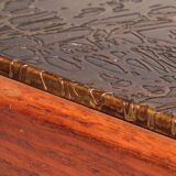 Brutalist Coffee Table with Copper Top and Wooden Base