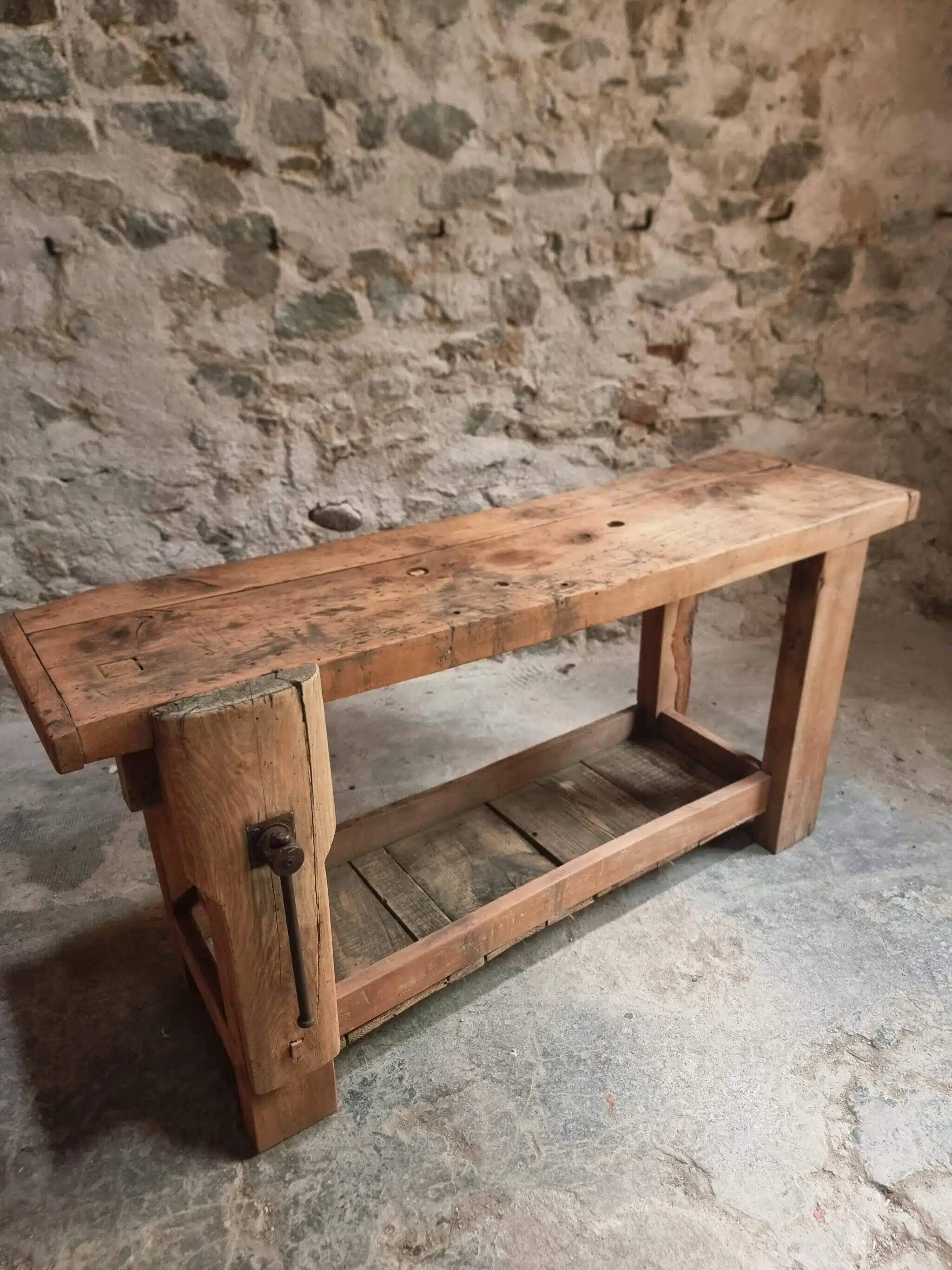 Rustic old workbench, carpenter's bench, console, washbasin unit, around 1900.