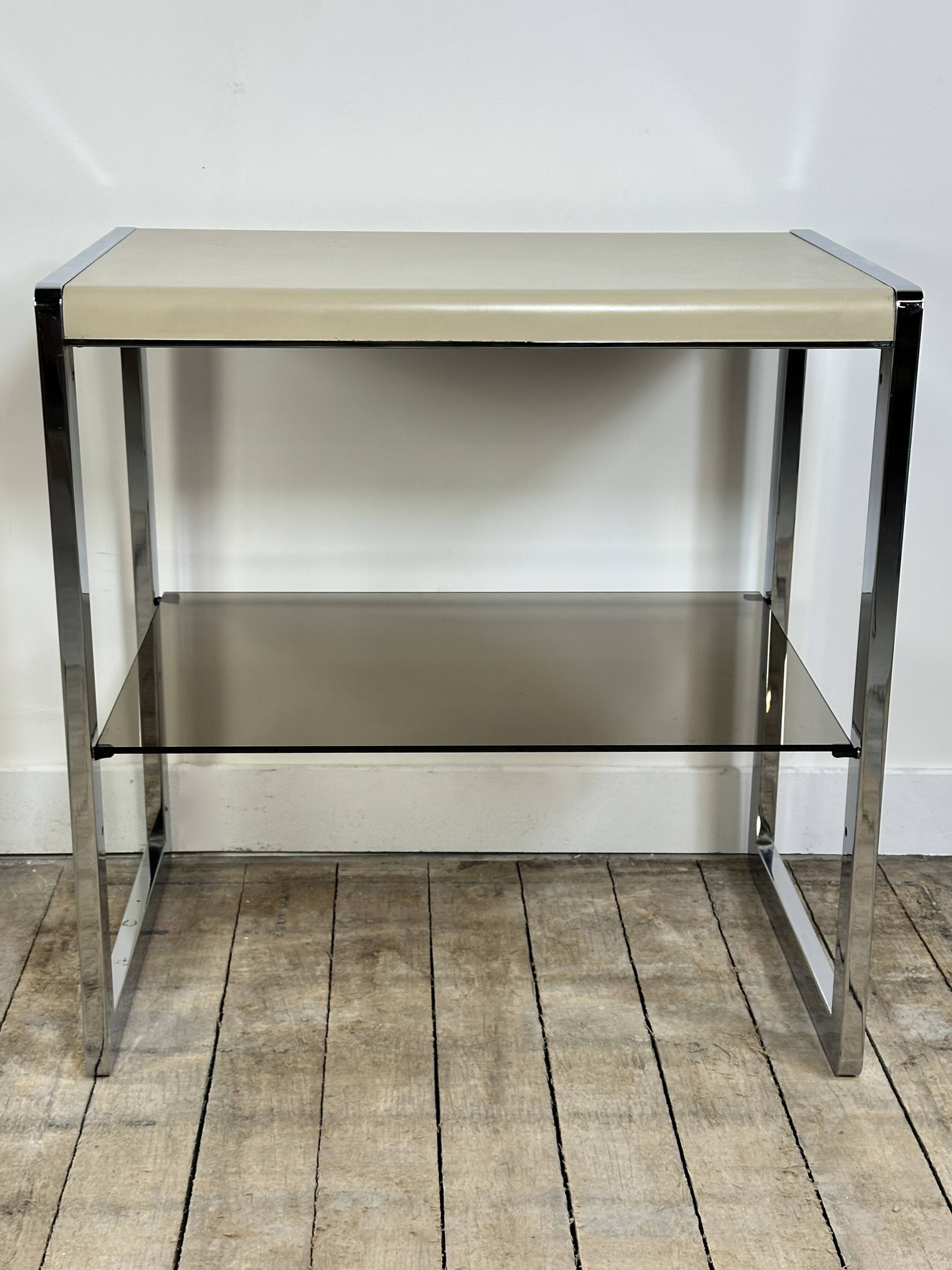 Vintage 70's side table in chrome and beige metal