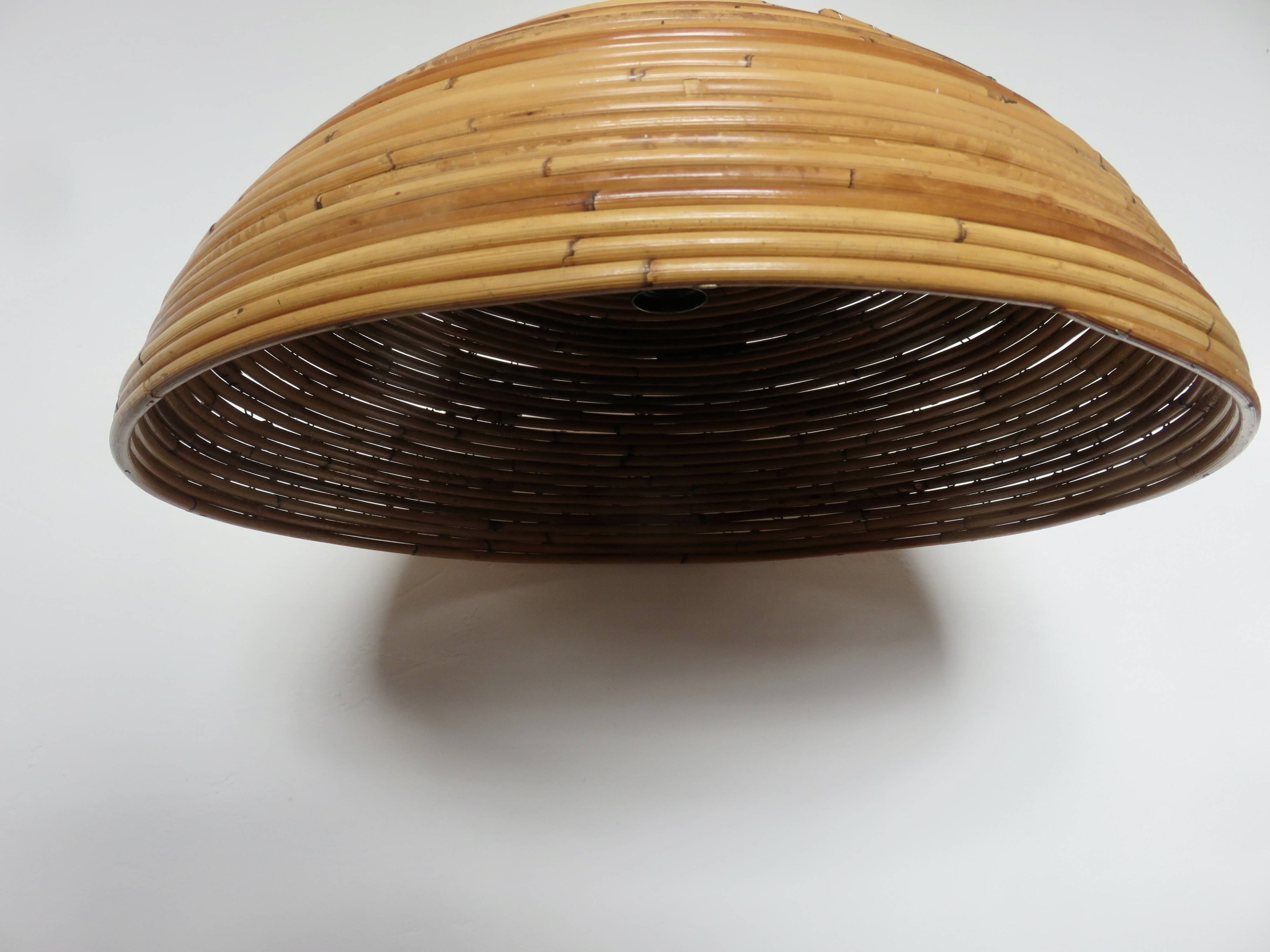 Rattan and brass pendant light 1970