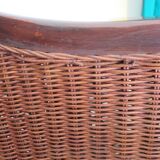 Vintage colonial-style armchair in woven rattan and exotic wood