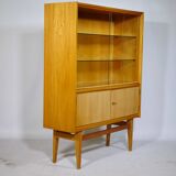 Elm wood highboard with display cabinet, 1960s
