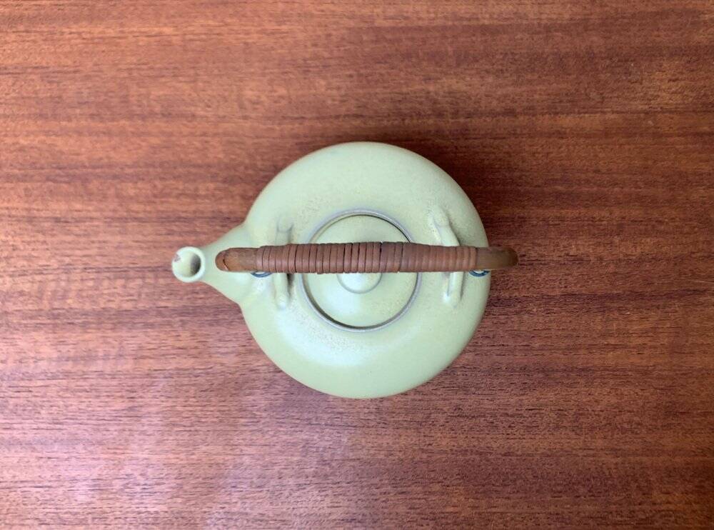Mid-century ceramic teapot with bamboo handle, 1960s.