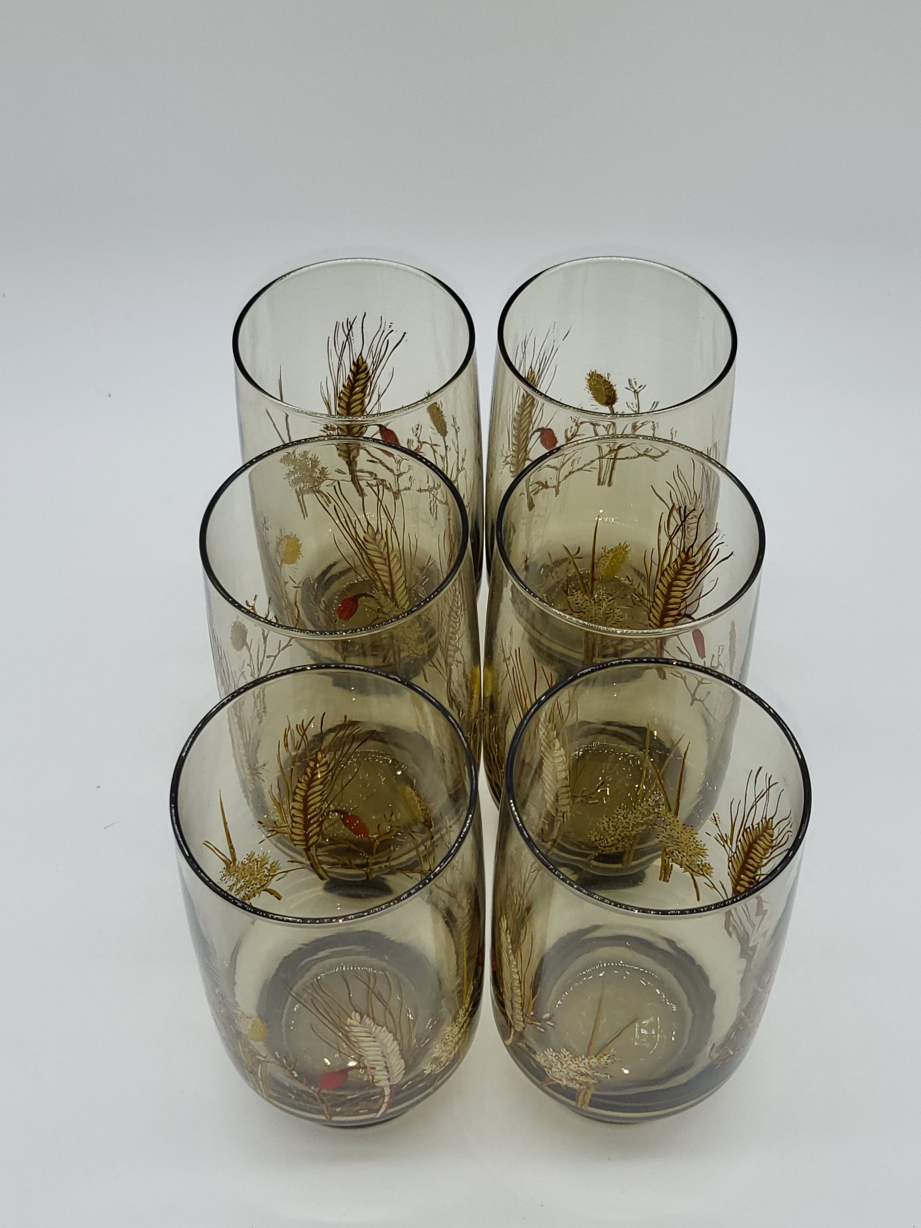 Pitcher and 6 lemonade glasses - wheat cob decoration - Luminarc France - vintage 70s