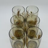 Pitcher and 6 lemonade glasses - wheat cob decoration - Luminarc France - vintage 70s