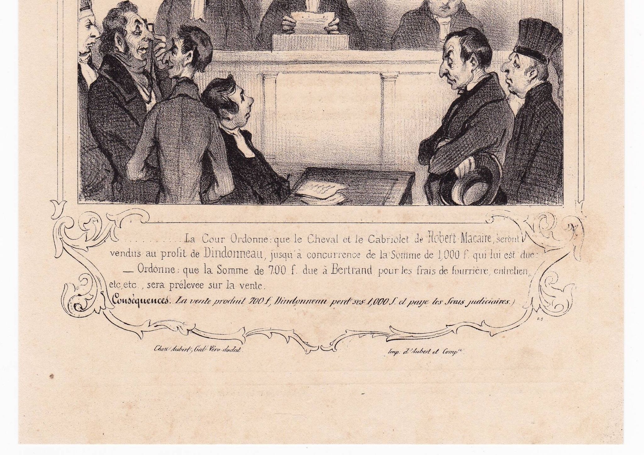 19th Century Lithograph Honoré Daumier 1839 Court Lawyer Judge Magistrate Justice