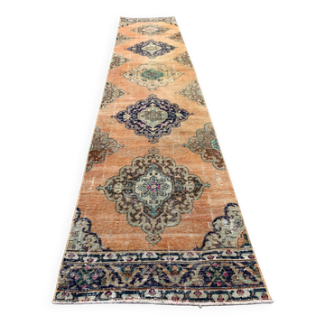 Distressed Turkish Runner 375x80 cm wool Vintage Tribal Rug