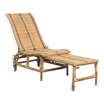 Vintage French rattan folding lounge chair