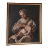 Peinture à l'huile ancienne sur toile, Vierge à l'Enfant, XVIIIe siècle