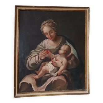 Old oil painting on canvas, Virgin and Child, 18th century