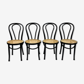 Set of 4 Bentwood and Cane Cafe Dining Chairs, 1990s