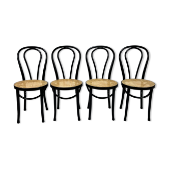 Ensemble de 4 chaises de salle à manger Bentwood et Cane Cafe, années 1990