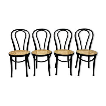 Set of 4 Bentwood and Cane Cafe Dining Chairs, 1990s