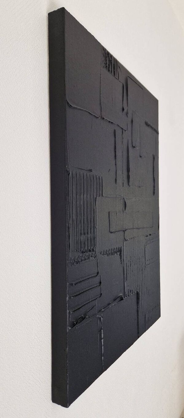 Tableau peinture abstraite monochrome minimaliste noir