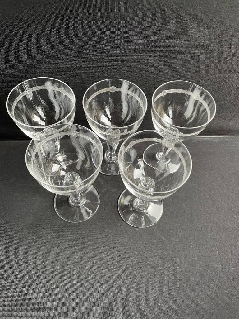 5 glasses in light blown, cut and guilloché crystal