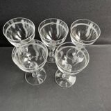 5 verres en cristal léger soufflé, taillé et guilloché