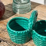 Green slurry pepper shaker, vintage ceramics