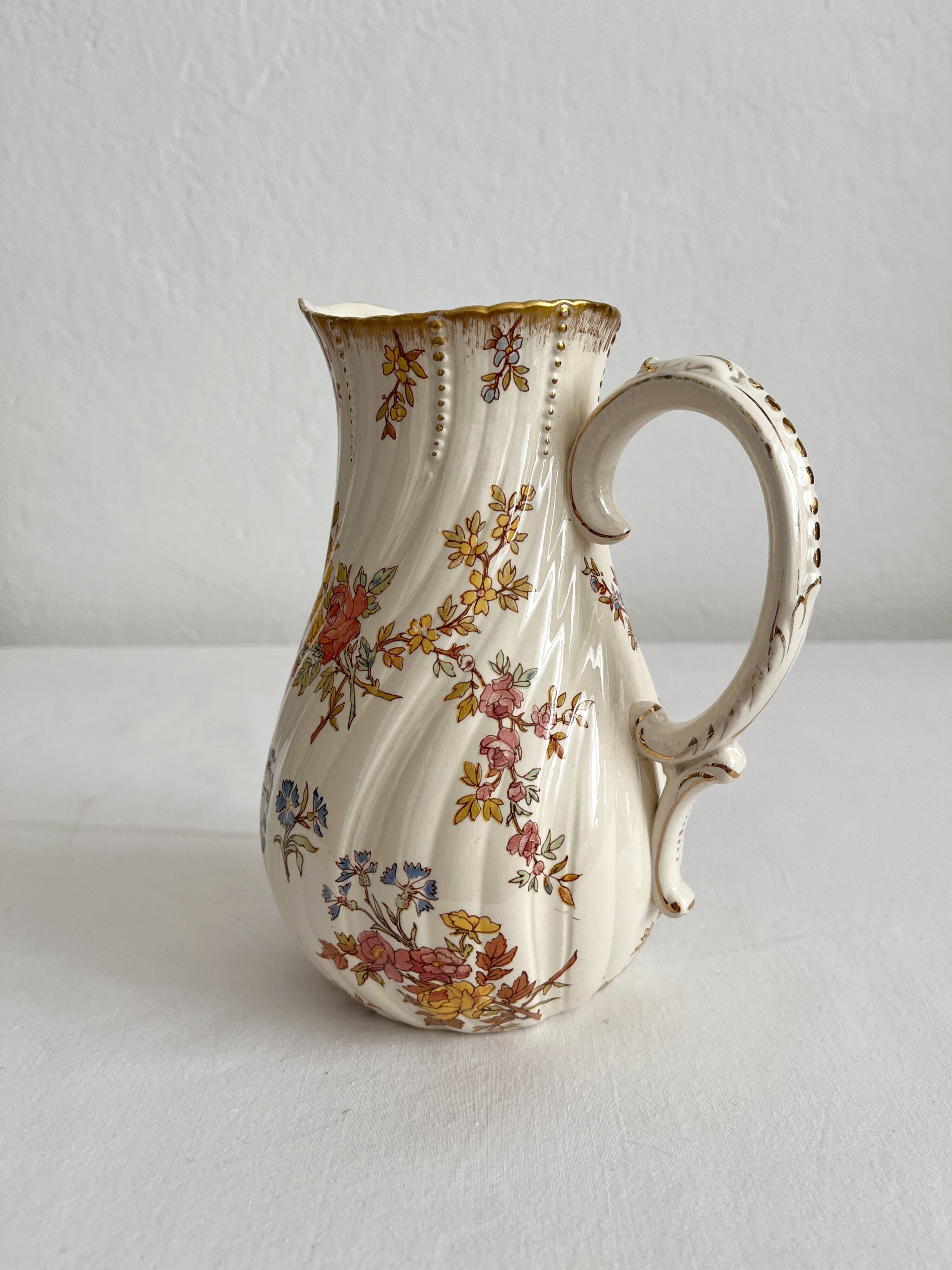 Polychrome ironstone milk jug "Louis XV" U&C Sarreguemines