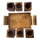 6 cube egg cups on tray with handles Olive wood Vintage 1970
